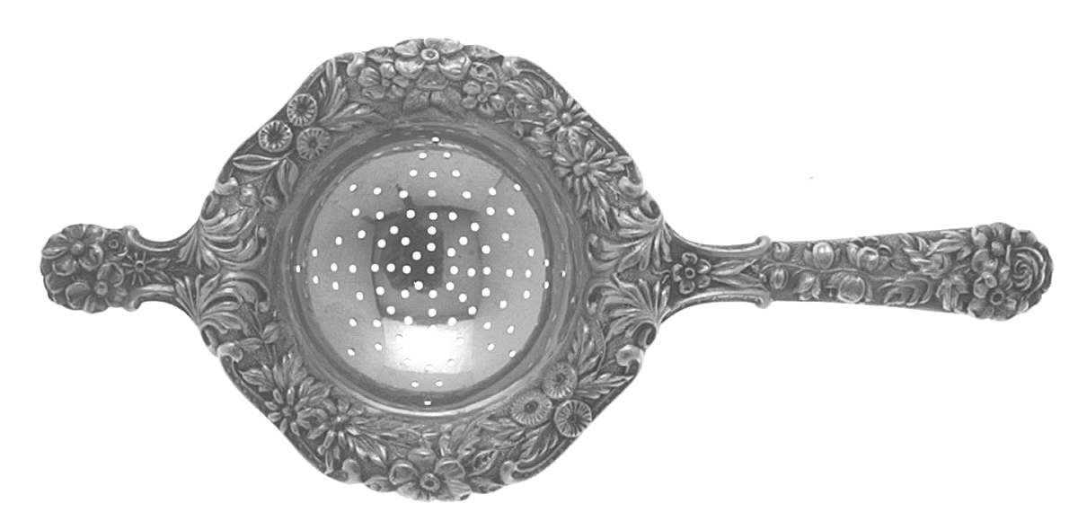 Repousse (Sterling, 1896, 925-1000) Solid Individual Overcup Tea Strainer by Kirk Stieff-1