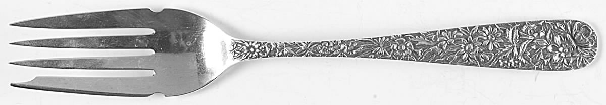 Repousse (Sterling, 1896, 925-1000) Large Solid Cold Meat Serving Fork by Kirk Stieff-1