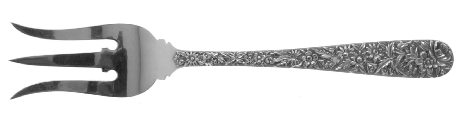 Repousse (Sterling, 1896, 925-1000) Solid Buffet Serving Fork by Kirk Stieff-1