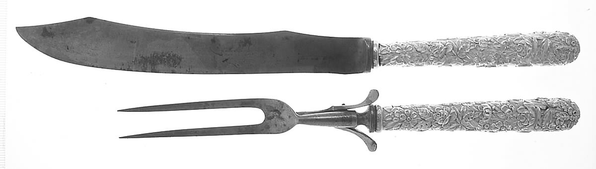 Repousse (Sterling, 1896, 925-1000) Large 2-Piece Roast Carving Set w/Stainless Blade by Kirk Stieff-1
