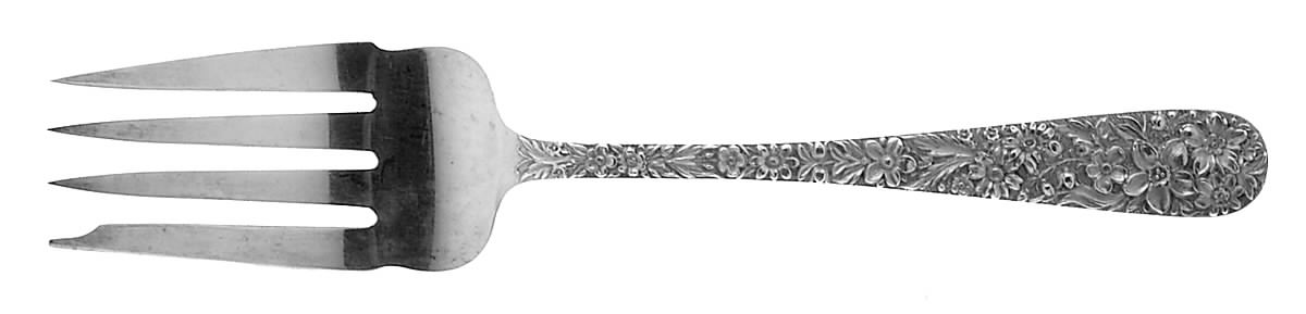 Repousse (Sterling, 1896, 925-1000) Medium Solid Cold Meat Serving Fork by Kirk Stieff-1