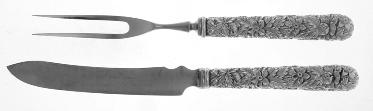 Repousse (Sterling, 1896, 925-1000) Small Stainless Blade 2-Piece Steak Carving Set by Kirk Stieff-1