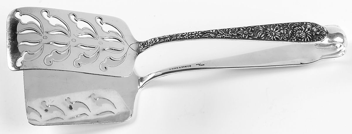Repousse (Sterling, 1896, 925-1000) Monogramed Solid Asparagus Tongs by Kirk Stieff-1