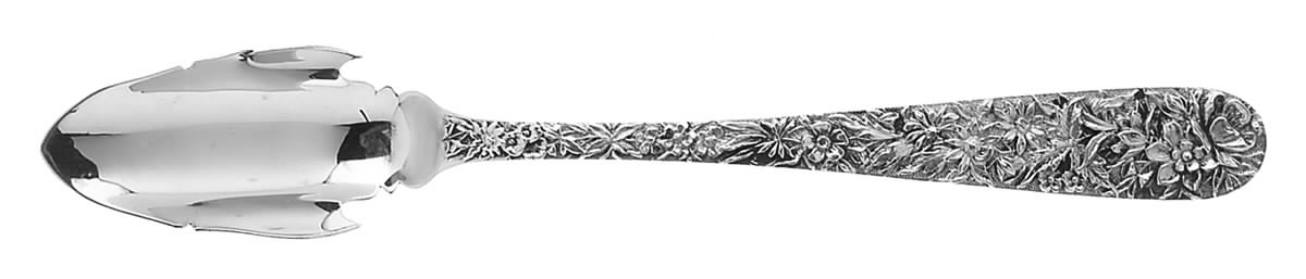 Repousse (Sterling, 1896, 925-1000) Solid Large Cheese Scoop by Kirk Stieff-1