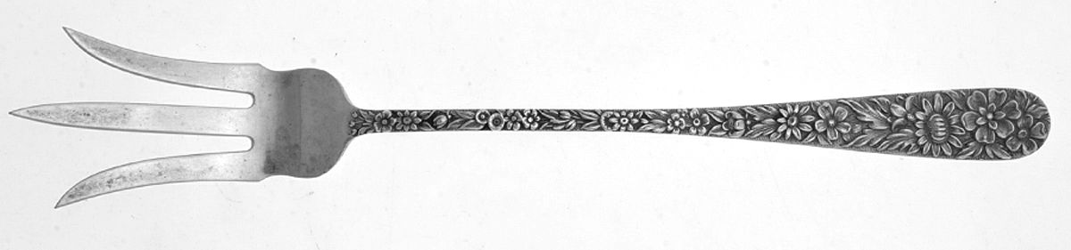 Repousse (Sterling, 1896, 925-1000) Small Lettuce Serving Fork by Kirk Stieff-1