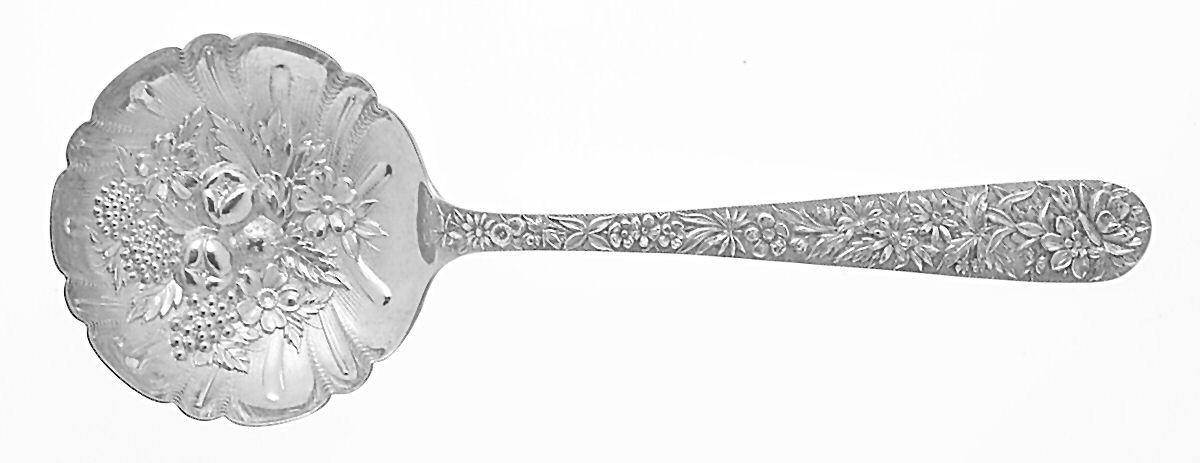 Repousse (Sterling, 1896, 925-1000) Large Solid Shell Berry/Casserole Spoon by Kirk Stieff-1