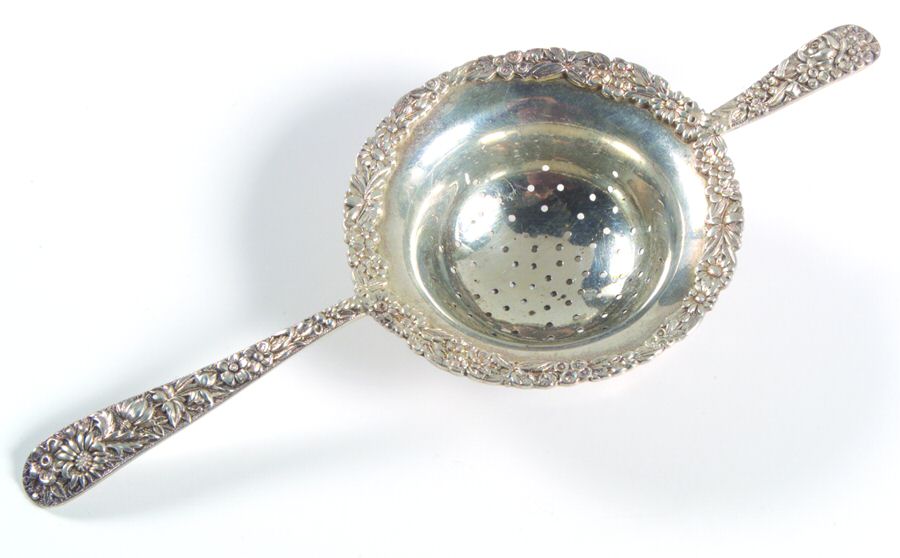 Repousse (Sterling, 1896, 925-1000) Solid Individual Overcup Tea Strainer by Kirk Stieff-1