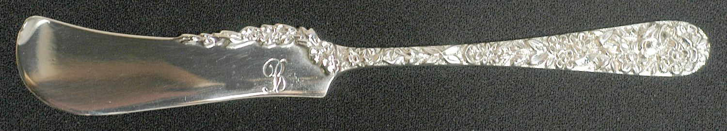 Repousse (Sterling, 1896, 925-1000) Flat Butter Spreader Applied Design by Kirk Stieff-1