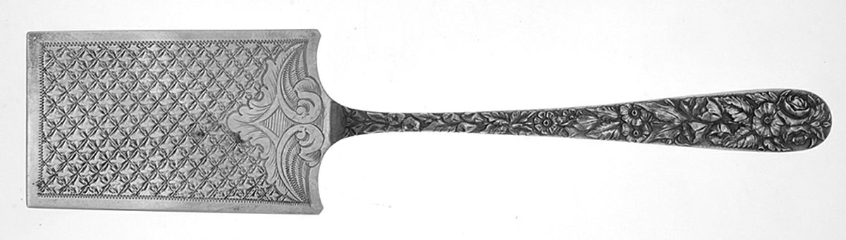 Repousse (Sterling, 1896, 925-1000) Bright Cut Solid Flat Server by Kirk Stieff-1