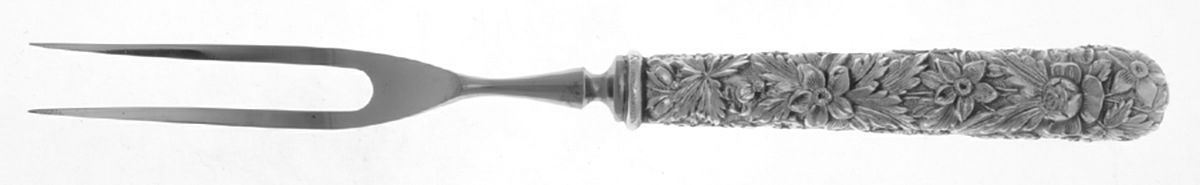 Repousse (Sterling, 1896, 925-1000) Small Full Repousse Steak Carving Fork,Stnls Blade by Kirk Stieff-1