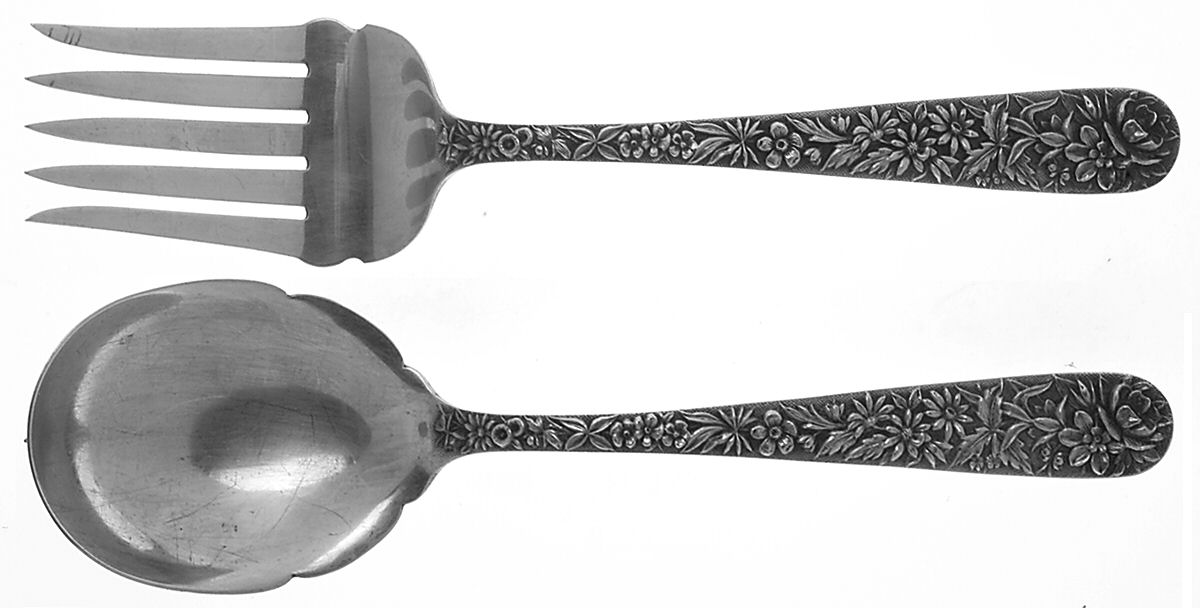 Repousse (Sterling, 1896, 925-1000) Solid Oversized Serving Salad Set by Kirk Stieff-1