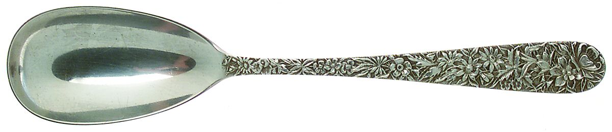 Repousse (Sterling, 1896, 925-1000) Medium Solid Serving Spoon by Kirk Stieff-1