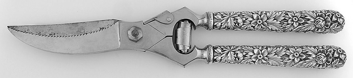 Repousse (Sterling, 1896, 925-1000) Poultry Shears with Stainless Blades by Kirk Stieff-1