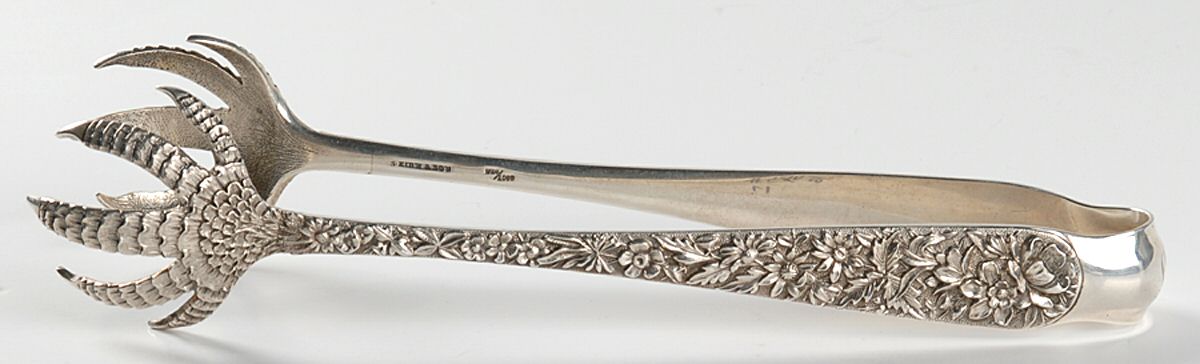 Repousse (Sterling, 1896, 925-1000) Tongs-Ice/Serving-Claw Tip/Lg by Kirk Stieff-1