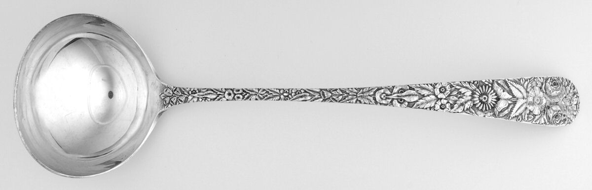 Repousse (Sterling, 1896, 925-1000) Solid Soup Ladle by Kirk Stieff-1