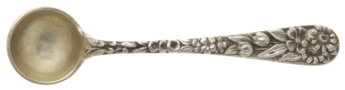 Repousse (Sterling, 1896, 925-1000) Individual Salt Spoon by Kirk Stieff-1