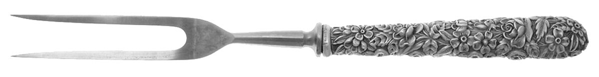 Repousse (Sterling, 1896, 925-1000) Large Stainless-Prong Roast Carving Fork by Kirk Stieff-1