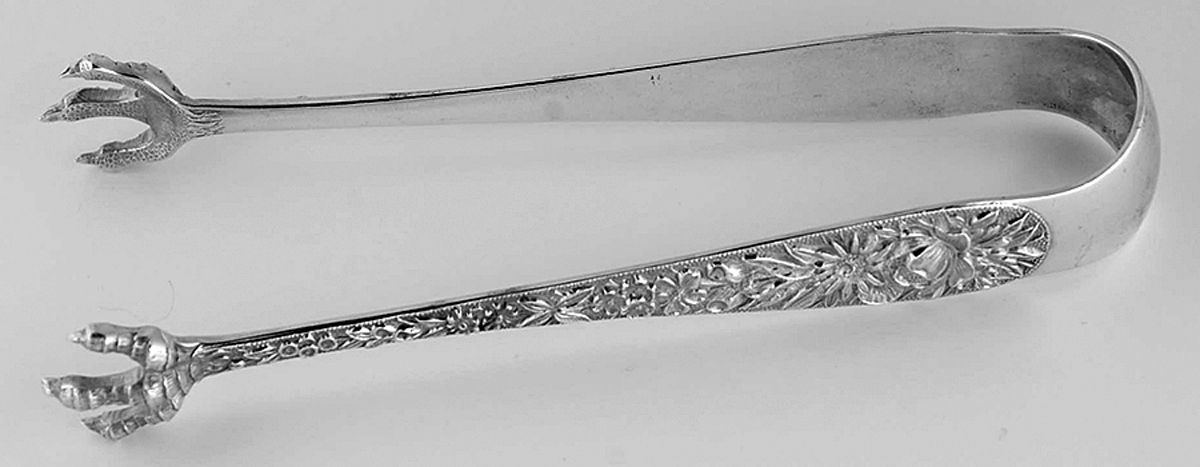 Repousse (Sterling, 1896, 925-1000) Large Sugar Tongs by Kirk Stieff-1