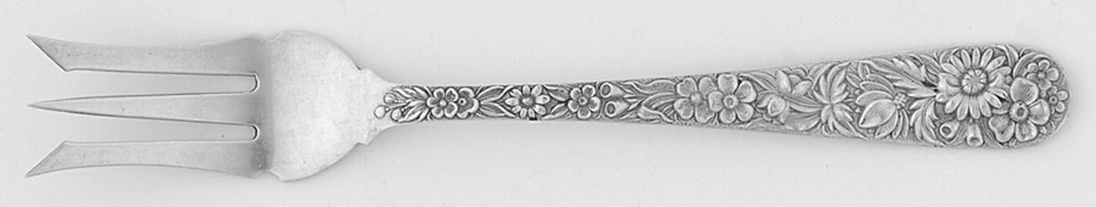 Repousse (Sterling, 1896, 925-1000) Short Handle Pickle/Olive Fork by Kirk Stieff-1