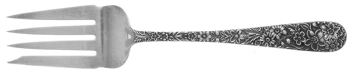 Repousse (Sterling, 1896, 925-1000) Medium Solid Cold Meat Serving Fork by Kirk Stieff-1