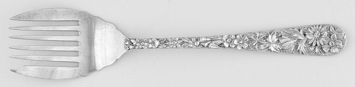 Repousse (Sterling, 1896, 925-1000) Large Solid Tined Sardine Serving Fork by Kirk Stieff-1