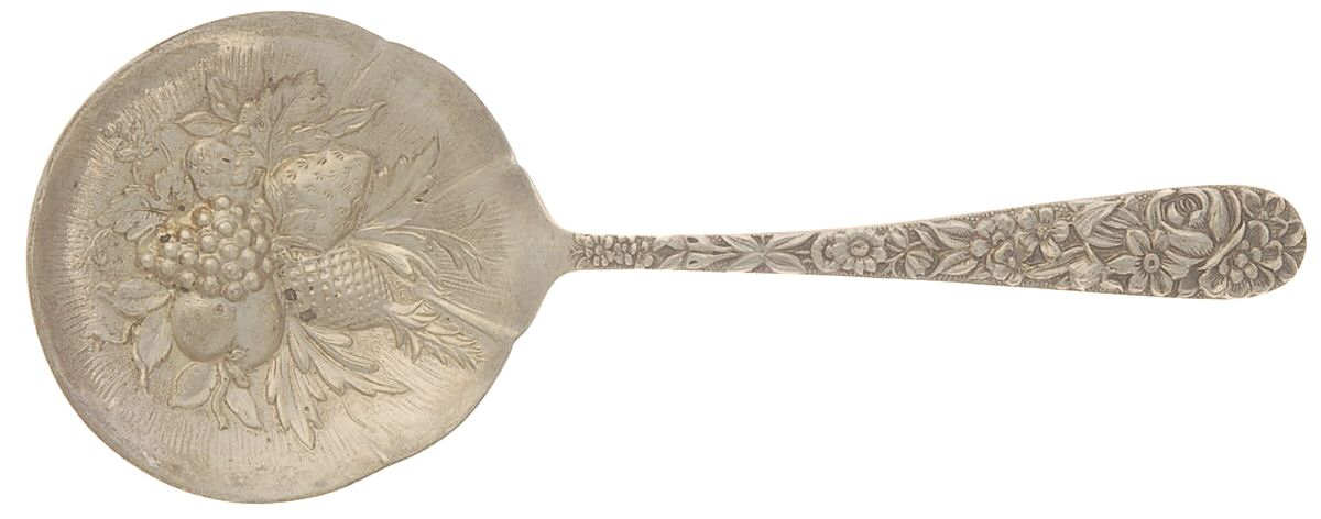 Repousse (Sterling, 1896, 925-1000) Solid Bon Bon Spoon by Kirk Stieff-1