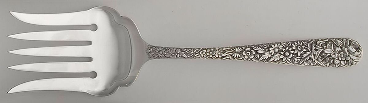 Repousse (Sterling, 1896, 925-1000) Large Solid Fish Serving Fork by Kirk Stieff-1