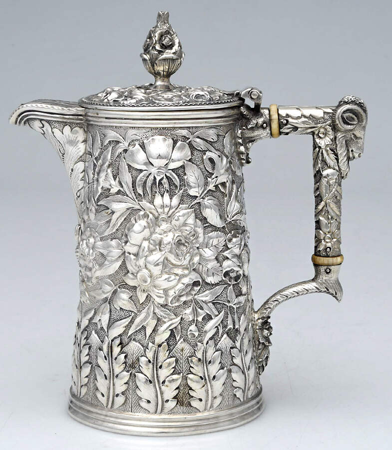 Repousse-Ram's Head (Coin, Full Chased) Hot Water Pot by Kirk Stieff-1