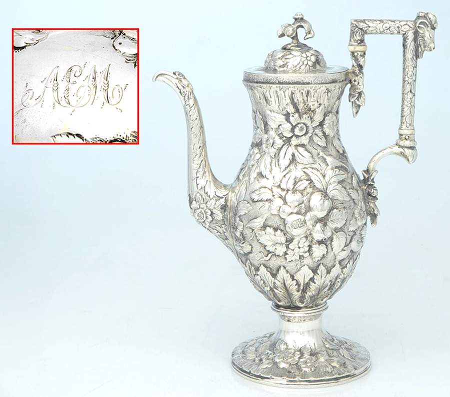 Repousse-Ram's Head (Coin, Full Chased) Coffee Pot by Kirk Stieff-1