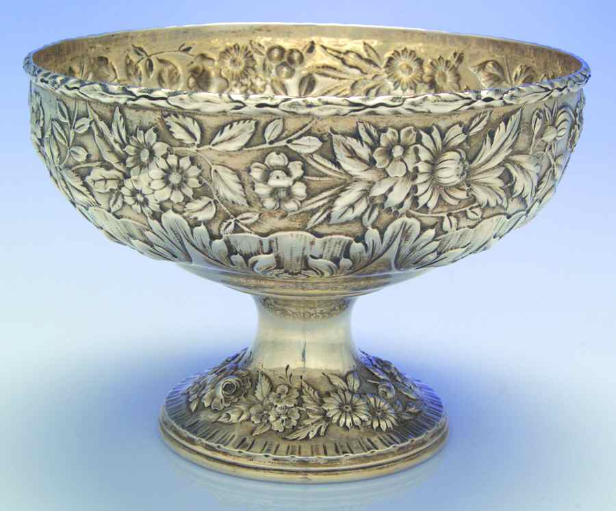 Repousse-Full Chased-Hand Chased Pedestal Fruit Bowl by Kirk Stieff-1