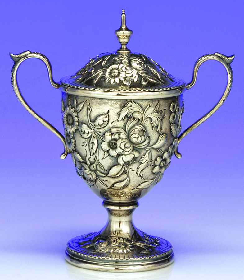 Repousse-.75 Chased (925-1000 Backstamp) Sugar Bowl & Lid by Kirk Stieff-1