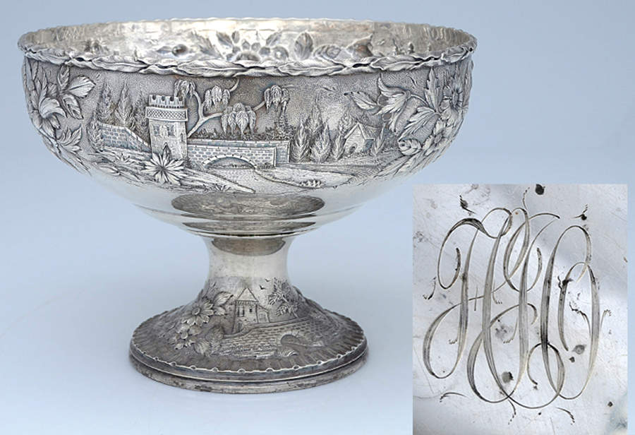 Repousse-Full Chsd-Landsc(925-1000) 8" Fruit Serving Bowl by Kirk Stieff-1