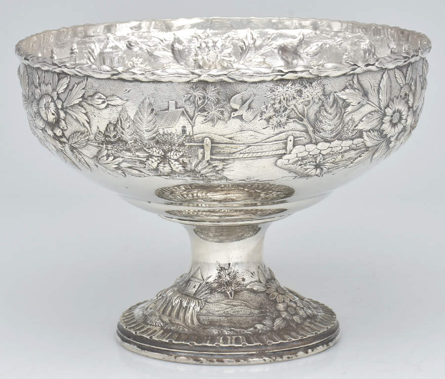 Repousse-Full Chsd-Landsc(925-1000) 8" Fruit Serving Bowl by Kirk Stieff-4