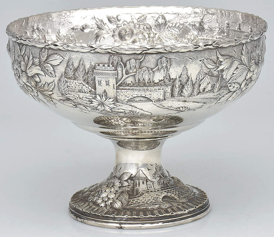 Repousse-Full Chsd-Landsc(925-1000) 8" Fruit Serving Bowl by Kirk Stieff-3