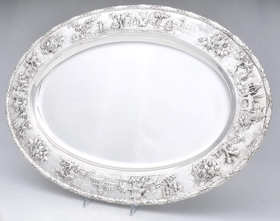 Repousse-Full Chsd-Landsc(925-1000) 21" Waiter Tray by Kirk Stieff-1