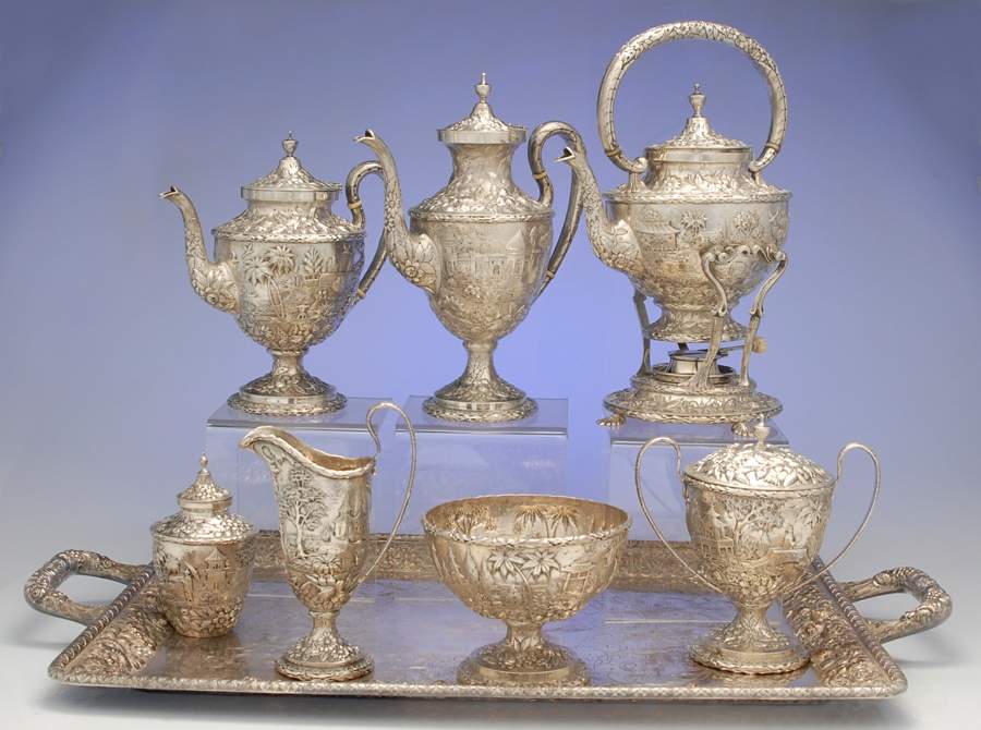 Repousse-Full Chsd-Landsc(925-1000) 8 Piece Tea Set (SCP,STP,SCR,SSU,SWB,SKES,TCAD,WT23CS) by Kirk Stieff-1