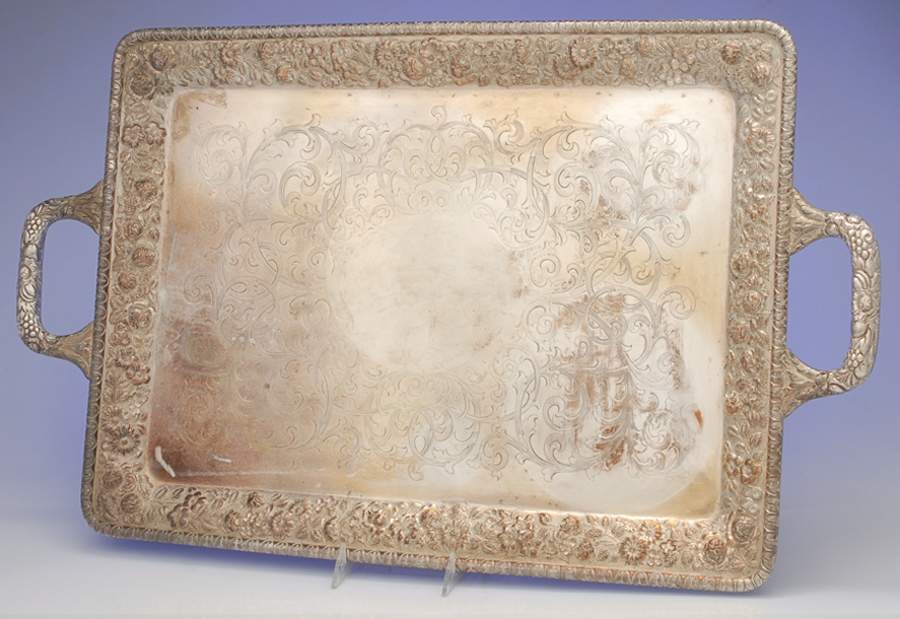 Repousse-Full Chsd-Landsc(925-1000) 23" Complimentary Silverplate Waiter Tray by Kirk Stieff-1