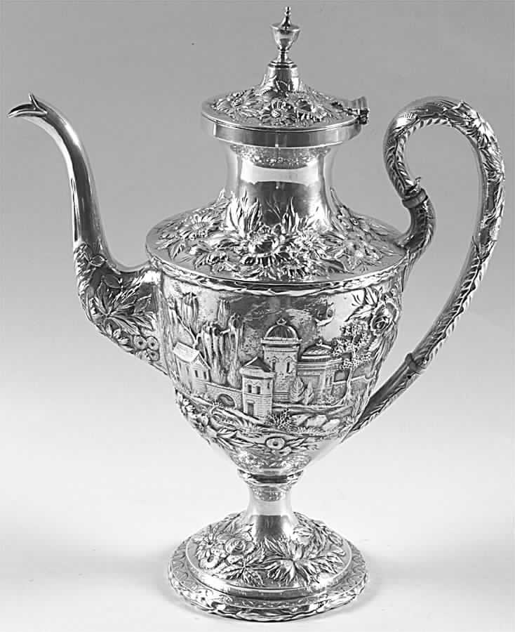 Repousse-Full Chsd-Landsc(925-1000) Coffee Pot by Kirk Stieff-1