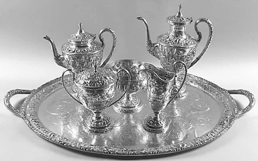 Repousse-Full Chsd-Landsc(925-1000) 6 Piece Tea Set (SCP, STP, SCR, SSU, SWB, WTL) by Kirk Stieff-1