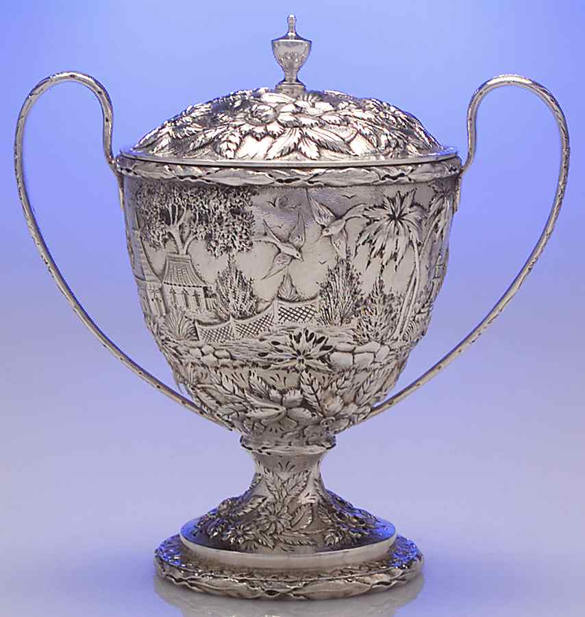 Repousse-Full Chsd-Landsc(925-1000) Sugar Bowl & Lid by Kirk Stieff-1