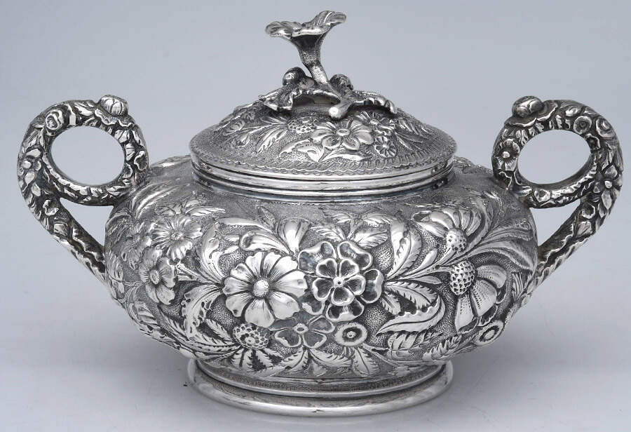 Repousse-Full-Hand Chased (925-1000) Sugar Bowl & Lid by Kirk Stieff-1