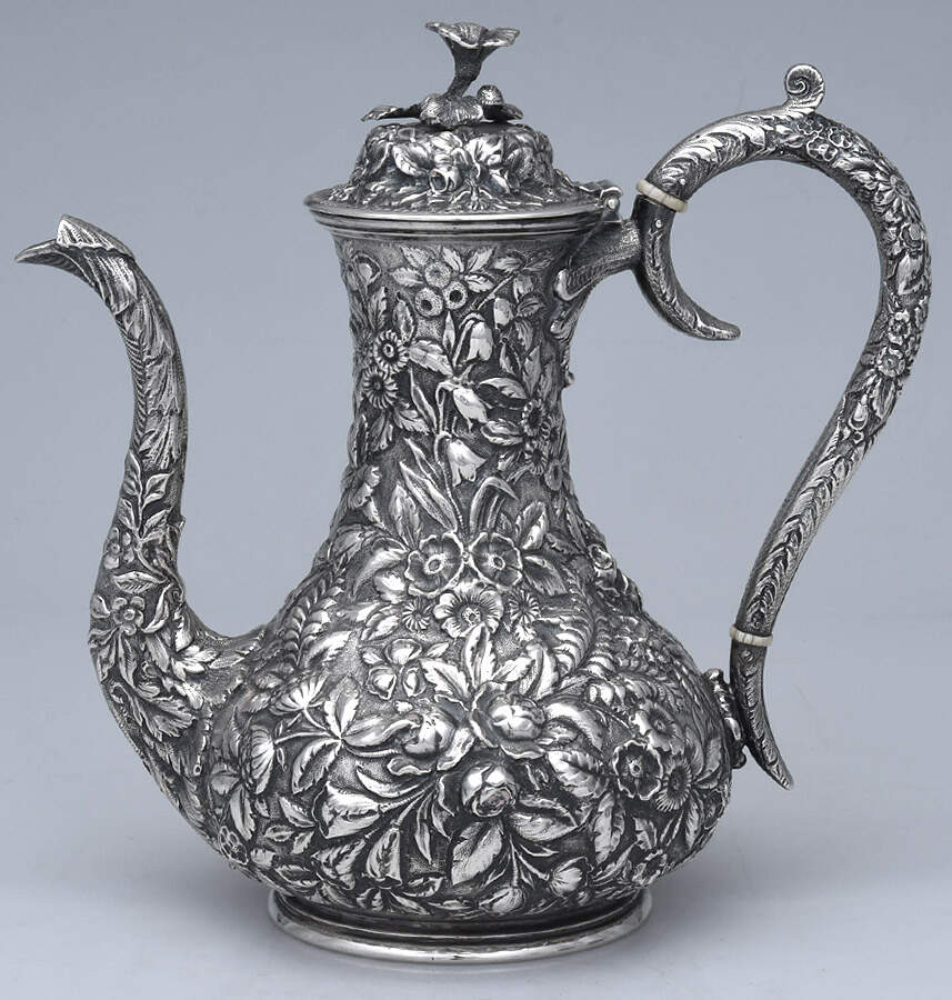 Repousse-Full-Hand Chased (925-1000) Coffee Pot by Kirk Stieff-1