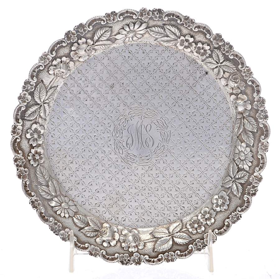 Repousse-Full Chased-Hand Chased Sterling Tidbit Tray by Kirk Stieff-1