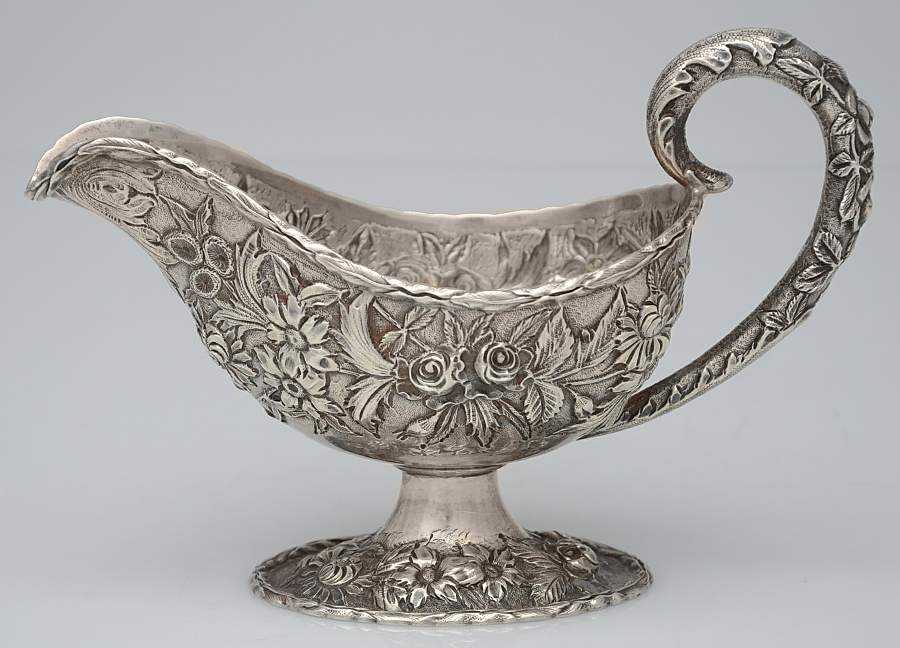 Repousse-Full Chased-Hand Chased Sterling Gravy Boat No Underplate by Kirk Stieff-1