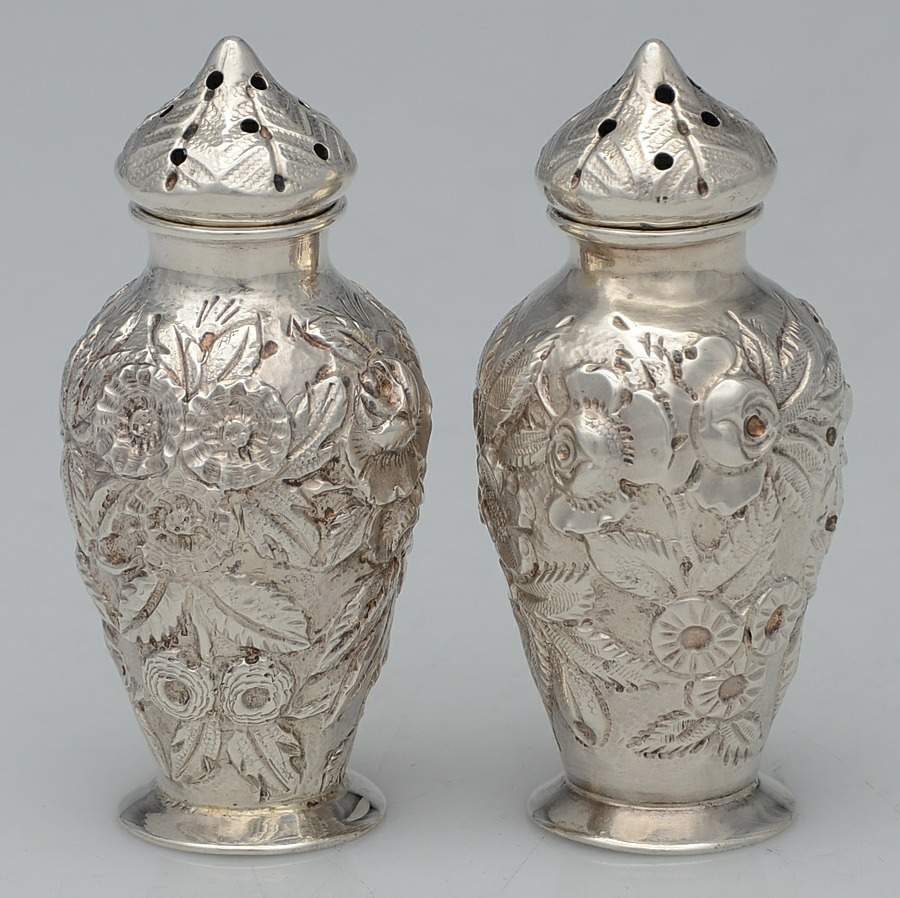 Repousse-Full Chased-Hand Chased Individual Salt and Pepper Set by Kirk Stieff-1