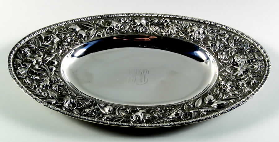 Repousse-Full Chased-Hand Chased 16" Oval Serving Platter by Kirk Stieff-1
