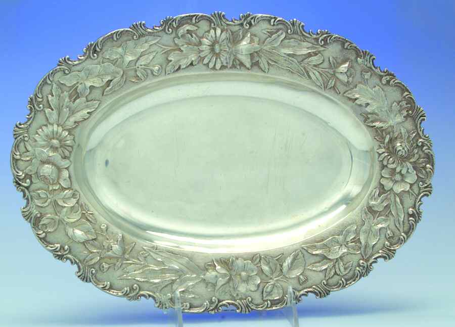Repousse-Full Chased-Hand Chased 14" Oval Serving Platter by Kirk Stieff-1