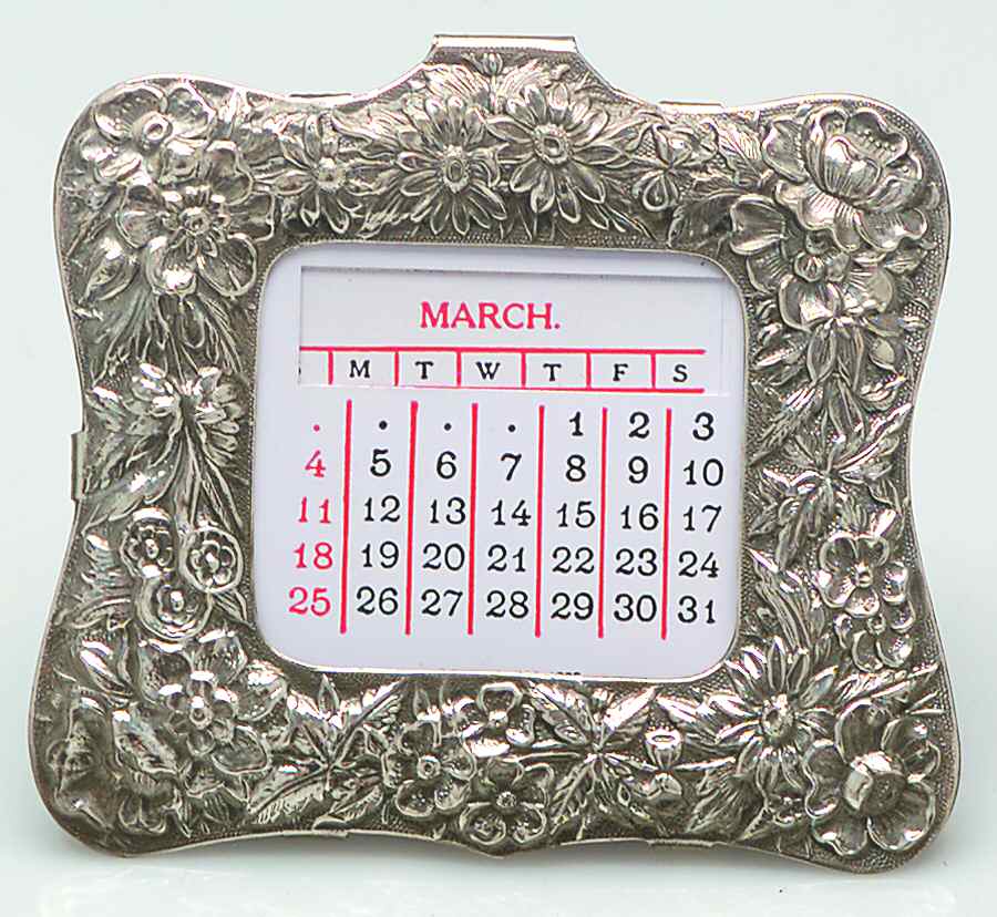 Repousse-Full Chased-Hand Chased Desk Calendar with Insert by Kirk Stieff-1