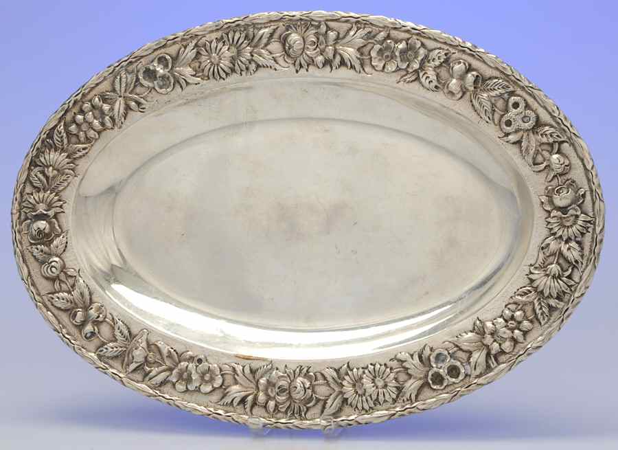 Repousse-Full Chased-Hand Chased 13" Oval Serving Platter by Kirk Stieff-1