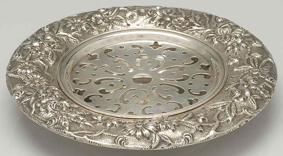 Repousse-Full Chased-Hand Chased Round Open Butter with Strainer by Kirk Stieff-1